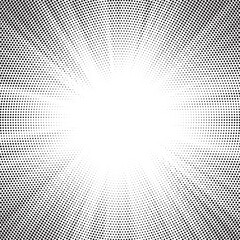 Fototapete - Halftone gradient sun rays pattern. Abstract halftone vector dots background. monochrome dots pattern. Vector background in comic book style with sunburst rays and halftone. Retro pop art design.