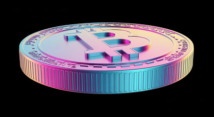 Poster - Bitcoin cryptocurrency coin rotating on black background