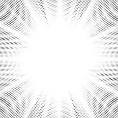 Fototapete - Halftone gradient sun rays pattern. Abstract halftone vector dots background. monochrome dots pattern. Vector background in comic book style with sunburst rays and halftone. Retro pop art design.