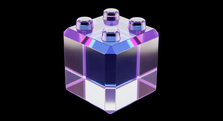 Aufkleber - Glass building block shining on black background