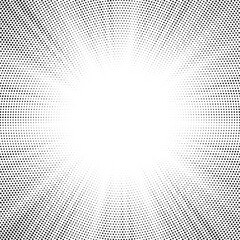 Fototapete - Halftone gradient sun rays pattern. Abstract halftone vector dots background. monochrome dots pattern. Vector background in comic book style with sunburst rays and halftone. Retro pop art design.