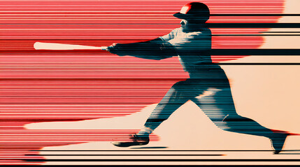 Wall Mural - dynamic close up of baseball player hitting ball with intense swing and motion blur. obstructed moti
