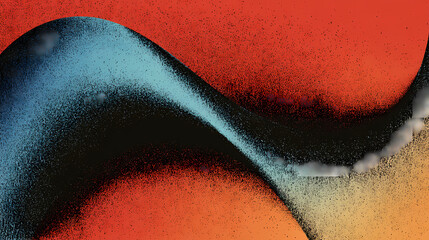 Wall Mural - Grainy blue orange black background, abstract color gradient wave shape noise texture poster header banner wallpaper cover design. Shape Interference. Illustration