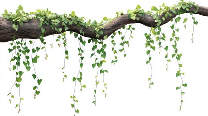 Wall Mural - green ivy vines growing on a curved branch with heart-shaped leaves