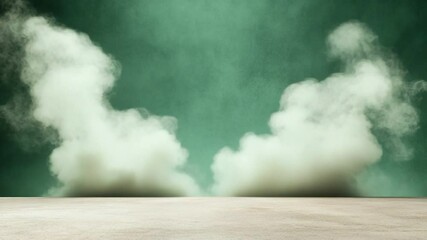 Leinwandbilder - Abstract vapor Clouds: Two swirling wisps of abstract vapor float in a serene ambiance, set against a textured green backdrop. The ethereal clouds hint at mystery and transition.