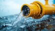 ©  Jovaduplex - A close-up of water vigorously flowing from a vibrant yellow pipe, emphasizing the essence of fluidity, functionality, and engineering in water transportation and management.