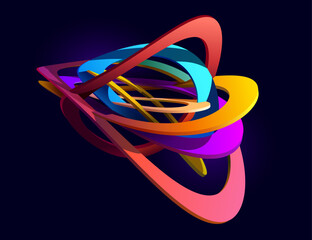 Wall Mural - colorful 3d rings on dark background. abstract geometric illustration.
