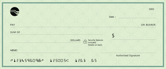 Wall Mural - blue bank check, vector blank money cheque, checkbook template with guilloche pattern and fields. cu