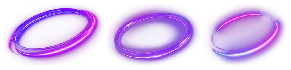 Wall Mural - png vibrant neon glowing rings, element set on transparent background