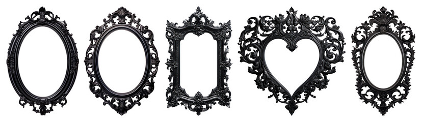 Wall Mural - png elegant ornate black frames collection, element set on transparent background
