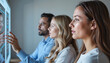 © Inna - Global collaborators viewing a virtual team meeting agenda template with synchronized time zones and goal highlights on a translucent glass interface.