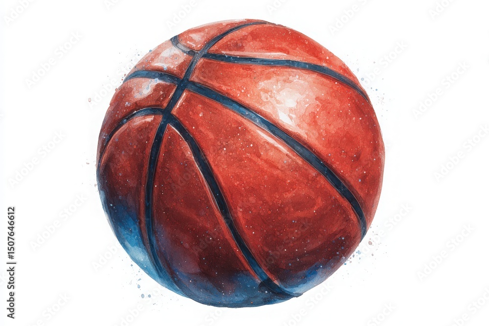 A detailed illustration of a basketball displaying rich colors and texture.