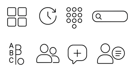 Minimalist contact interface line icons set – outline, communication, digital tools