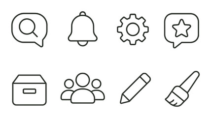 Chat app linear icons set – outline, messaging and communication interface symbols
