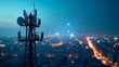 © Putra - Cellular antenna transmitting data across city skyline at twilight hour