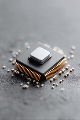 Wall Mural - closeup of a microchip on a circuit board. a powerful image representing innovation, technology, and