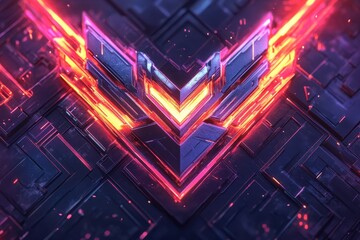 Aufkleber - Digital artwork showcasing a futuristic logo design illuminated in red tones against a textured black background during evening