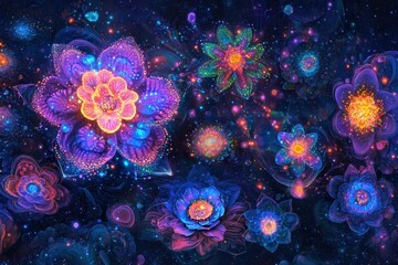 Aufkleber - Visual representation of colorful digital waves with glowing particles showcasing modern abstract technology and creativity at night