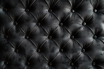 Poster - Intricate black curtains adorn an ornate wall with detailed carvings and textures in a dimly lit artistic setting