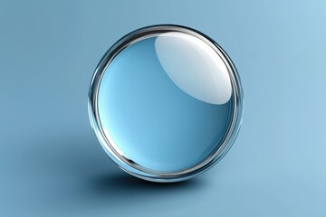 Aufkleber - Clear round lens resting on a smooth blue surface reflecting light softly in a minimalistic setting with a clean backdrop