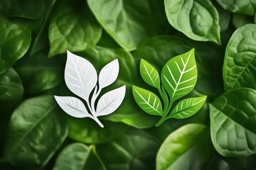 Aufkleber - Vibrant green leaves arranged in an artistic design on a dark background showcasing natural beauty and creativity