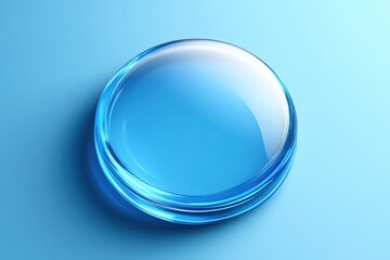 Aufkleber - Clear round lens resting on a smooth blue surface reflecting light softly in a minimalistic setting with a clean backdrop