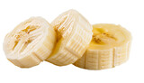 Sliced bananas on a wooden plate