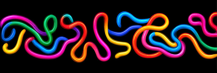 Wall Mural - abstract gradient 3d waves: rainbow ribbon lines & wavy pattern on black background � vector design