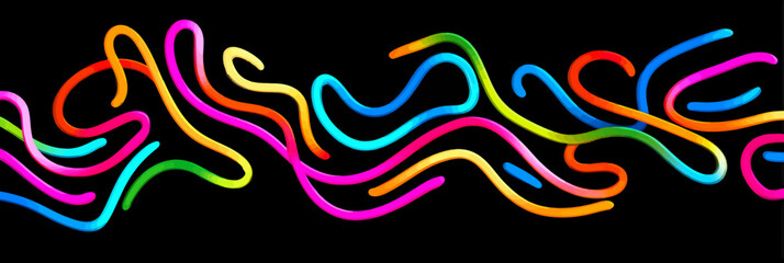 Wall Mural - abstract gradient 3d waves: rainbow ribbon lines & wavy pattern on black background � vector design
