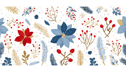 Wall Mural - christmas botanical pattern � elegant holly, mistletoe and poinsettia winter foliage for holiday dec