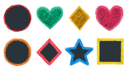 Wall Mural - hand drawn crayon and chalk kid frames with star border � round, square, and heart shapes, crayon te