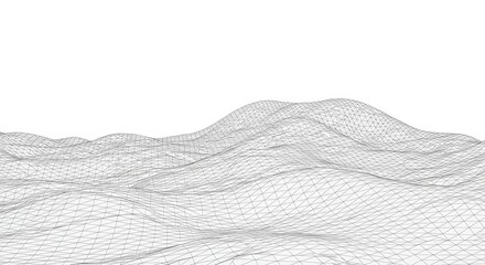 Abstract wireframe landscape isolated on white background with geometric grid and mesh design