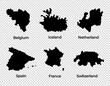 © bakhtiarzein - Map shape collection transparent background country simple map of Europe European countries Belgium Iceland Netherlands Spain France Switzerland