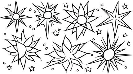 Wall Mural - Doodle Line Sparkle Vector Set � Hand-Drawn Shining Stars, Comic Burst, Glowing Highlights, Cartoon Explosion, Twinkle & Firework Effects