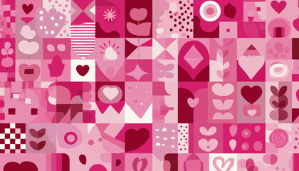 Wall Mural - modern geometric valentine's pattern � minimalist hearts and romantic shapes for seamless background