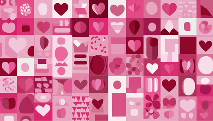 Wall Mural - modern geometric valentine's pattern � minimalist hearts and romantic shapes for seamless background