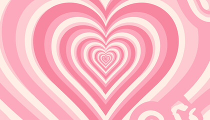 Wall Mural - groovy y2k concentric hearts tunnel background vector with romantic trendy girly design