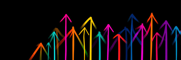 Wall Mural - neon gradient growth arrows: dynamic rainbow business concept on black � vector abstract design