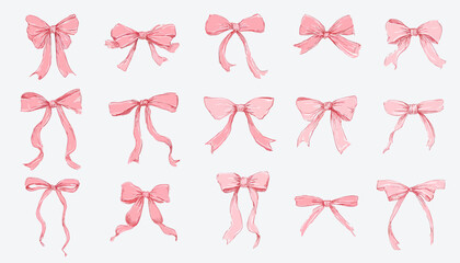 Wall Mural - elegant hand-drawn pink bows and ribbons � vintage minimalist sketch for wedding invitations, greeti