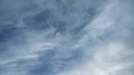 Wall Mural - Timelapse of white to gray cirrus clouds blowing across a blue summer sky
