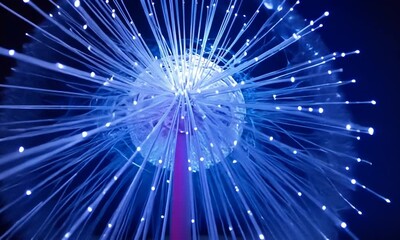 Wall Mural - abstract representation of a luminous sphere emitting light rays in a dark environment