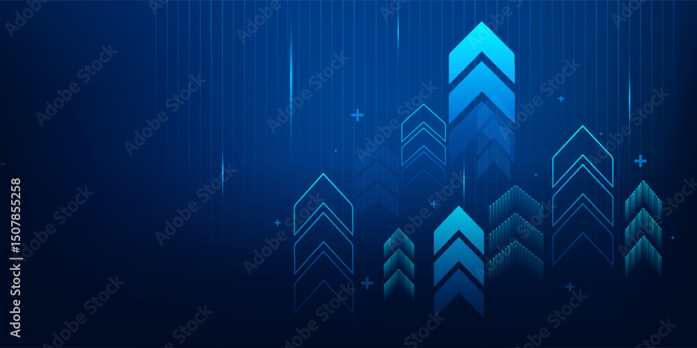 business arrow up growth technology on grid line dark blue background ...