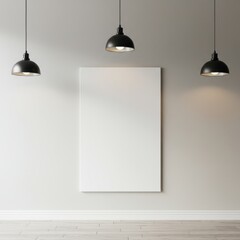 Wall Mural - Blank canvas with lamps isolated on white background. mockup and template use cases.