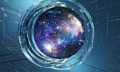 Wall Mural - abstract cosmic portal with swirling galaxies and stars, set against a futuristic backdrop