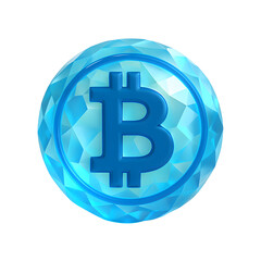 Aufkleber - Digitally rendered 3D icon depicting a faceted, geometric, and translucent Bitcoin cryptocurrency symbol in a vivid blue color scheme.