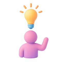 Fototapete - A minimalist cartoon character has a bright light bulb above their head, symbolizing a creative idea or moment of hitting them as they ponder or think deeply