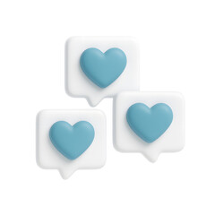 Fototapete - Blue heart icons floating in a simple, minimalist social media chat conversation interface
