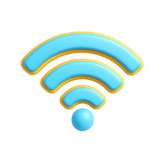 Fototapete - Sleek and modern 3D rendering of a vibrant, abstract wireless technology symbol with curved, glossy shapes in shades of blue and orange.