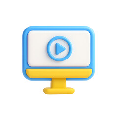 Fototapete - Digital social media interface with a video player icon and simple, minimalist design in blue and yellow colors.