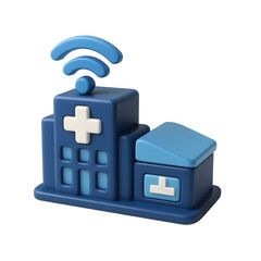 Fototapete - Conceptual 3D of a blue geometric icon symbolizing telemedicine and digital healthcare solutions, highlighting the technology and connectivity involved in remote medical services.